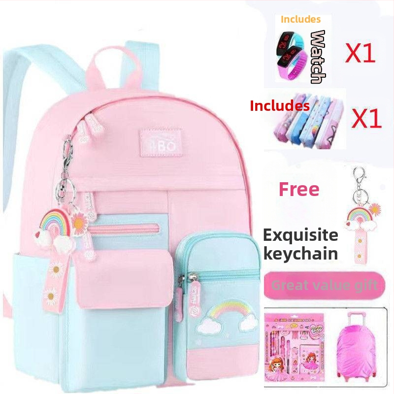 Ученическа раница с тролей за момичета, за начално училище, модел Констелация, намаляване на натоварването и защита на гръб, нейлон/полиестер