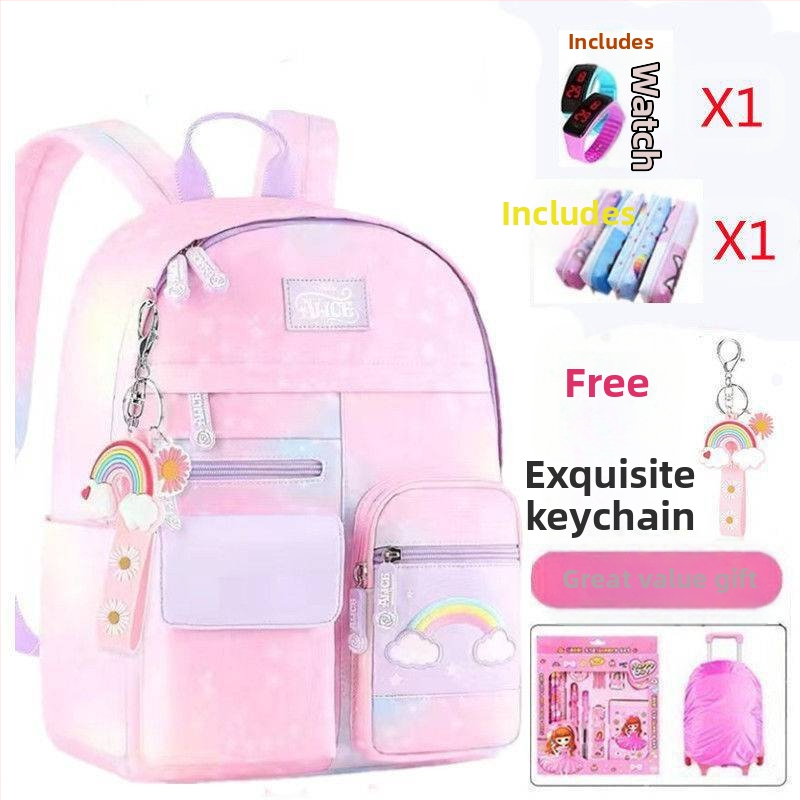 Ученическа раница с тролей за момичета, за начално училище, модел Констелация, намаляване на натоварването и защита на гръб, нейлон/полиестер