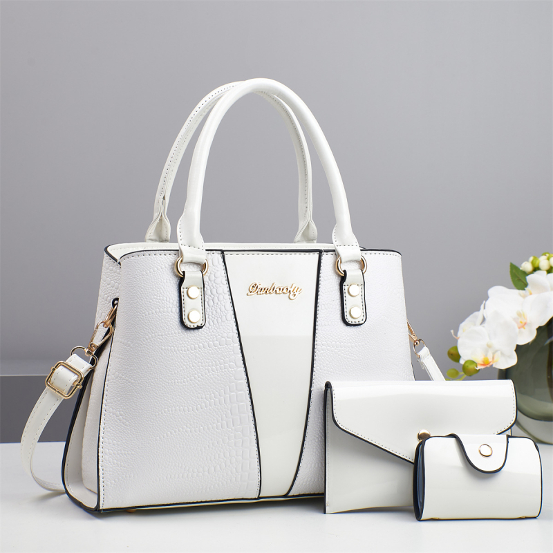 Válltáska – 3 részes készlet krokodil mintával, PU anyag, cipzáras záródás, függőleges négyzet alak, belső zsebek telefon és személyi igazolvány számára