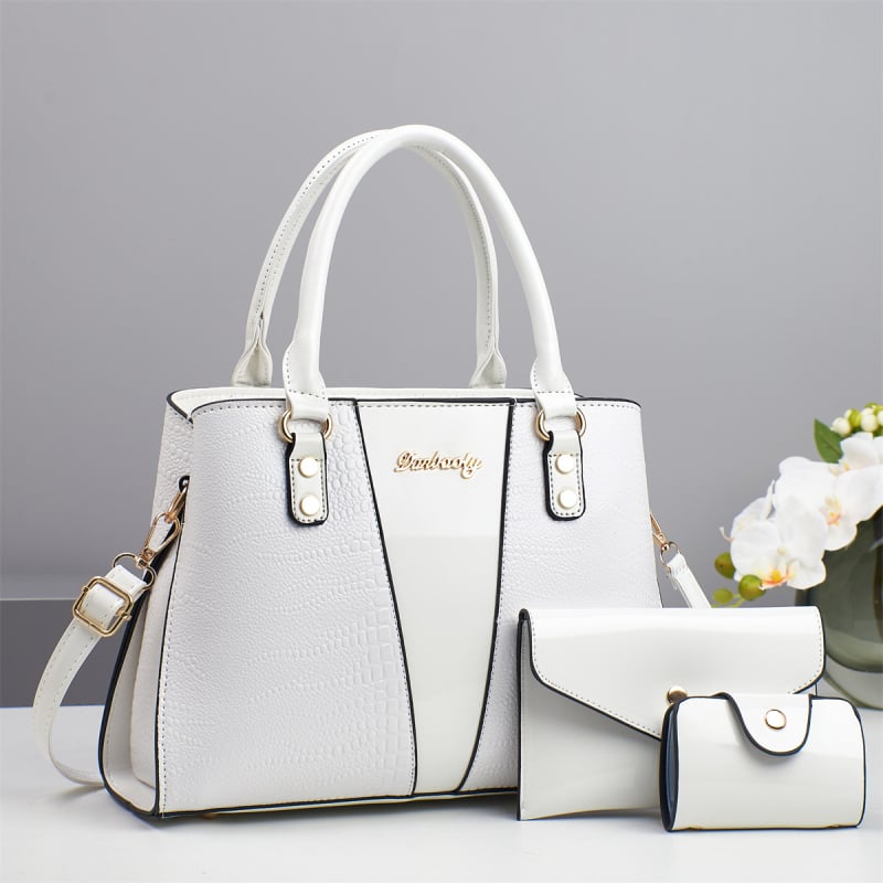 Válltáska – 3 részes készlet krokodil mintával, PU anyag, cipzáras záródás, függőleges négyzet alak, belső zsebek telefon és személyi igazolvány számára