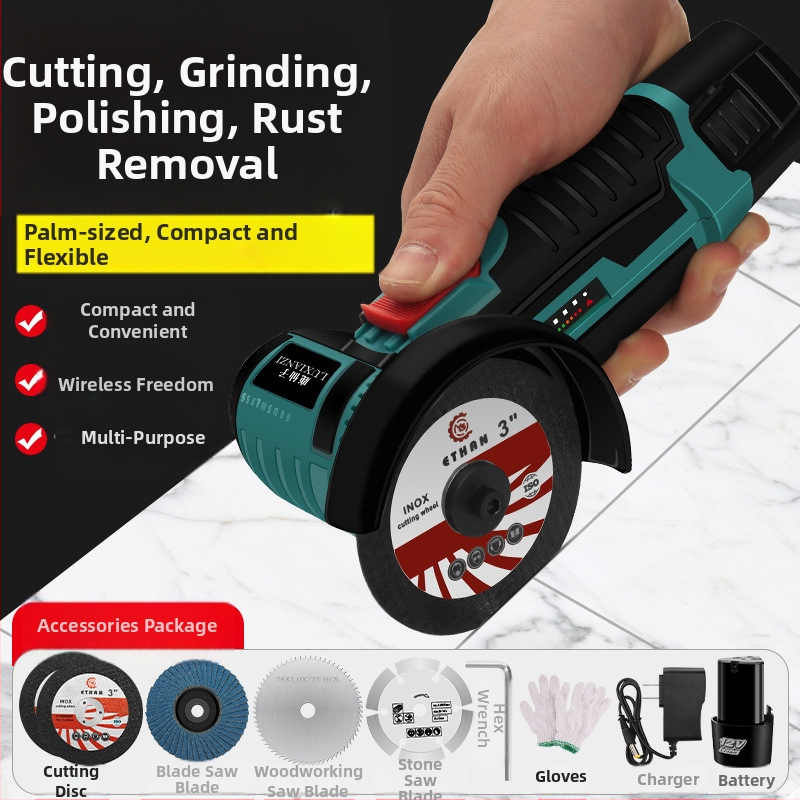 Презареждащ се електрически ъглов шлайф за полиране, шлифоване и рязане – ръчен, преносим, 188 V