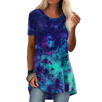 Γυναικείο T-shirt από βαμβακό-πολυεστέρα, κοντό μανίκι, στρογγυλό λαιμό, ψηφιακή εκτύπωση σε εθνο-ρετρό σχέδιο