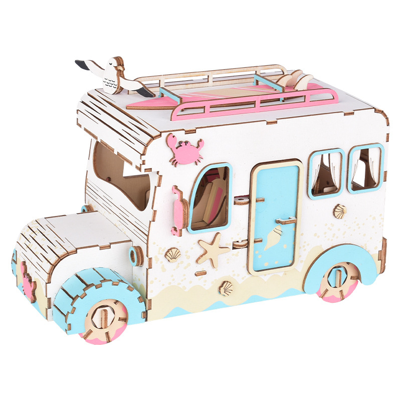 Medinis 3D dėlionė tramvajus vaikams — DIY draugiškas, pritaikomas pagal brėžinius, tinkamas 7–14 metų