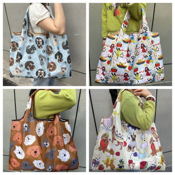 Rajzfilm motívumos összecsukható öko bevásárló táska - Oxford szövet - függőleges négyzetes forma - puha - dupla vállpánt - mindennapi használatra