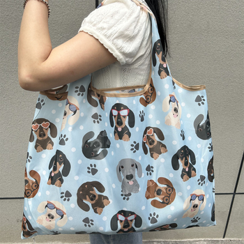 Rajzfilm motívumos összecsukható öko bevásárló táska - Oxford szövet - függőleges négyzetes forma - puha - dupla vállpánt - mindennapi használatra