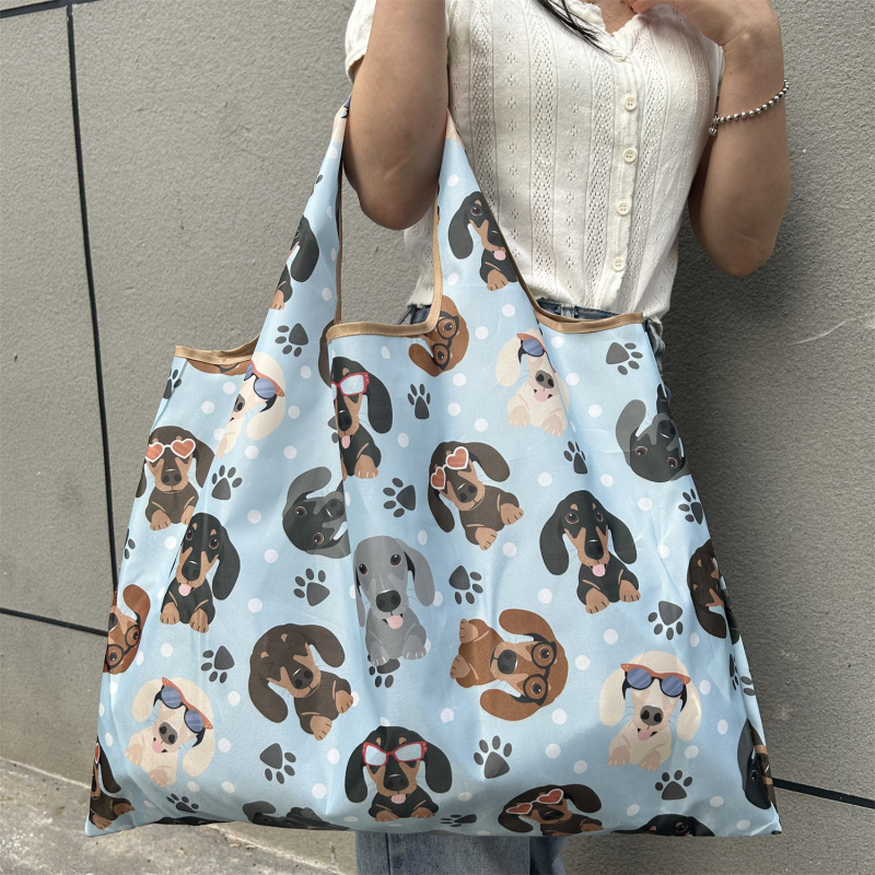 Rajzfilm motívumos összecsukható öko bevásárló táska - Oxford szövet - függőleges négyzetes forma - puha - dupla vállpánt - mindennapi használatra