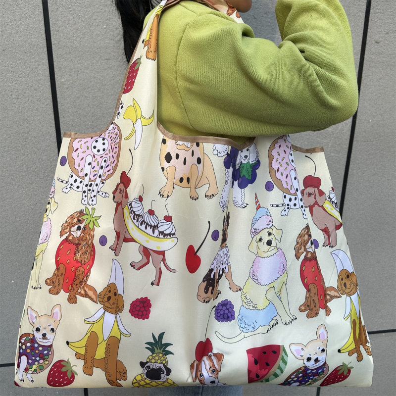 Rajzfilm motívumos összecsukható öko bevásárló táska - Oxford szövet - függőleges négyzetes forma - puha - dupla vállpánt - mindennapi használatra