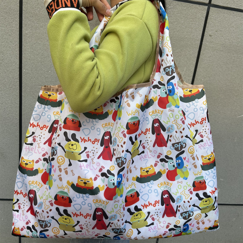 Rajzfilm motívumos összecsukható öko bevásárló táska - Oxford szövet - függőleges négyzetes forma - puha - dupla vállpánt - mindennapi használatra