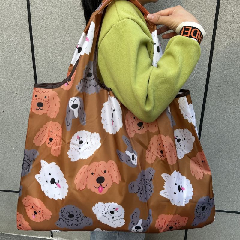 Rajzfilm motívumos összecsukható öko bevásárló táska - Oxford szövet - függőleges négyzetes forma - puha - dupla vállpánt - mindennapi használatra