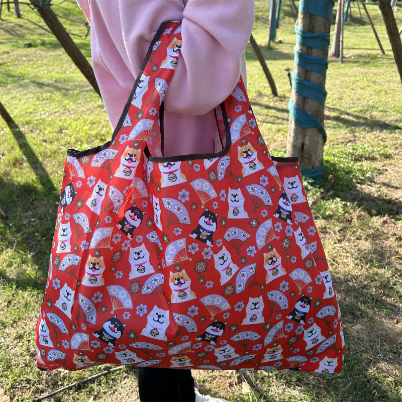 Rajzfilm motívumos összecsukható öko bevásárló táska - Oxford szövet - függőleges négyzetes forma - puha - dupla vállpánt - mindennapi használatra