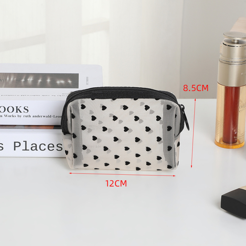 Kosmetikos krepšys su tinklinio dizainu ir užtrauktuku, kvėpuojantis PU išorinis paviršius, nailoninė vidinė įdėklas, unisex, kasdieniam naudojimui, miesto minimalistinis stilius