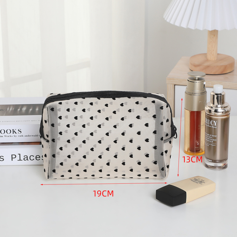 Kosmetikos krepšys su tinklinio dizainu ir užtrauktuku, kvėpuojantis PU išorinis paviršius, nailoninė vidinė įdėklas, unisex, kasdieniam naudojimui, miesto minimalistinis stilius