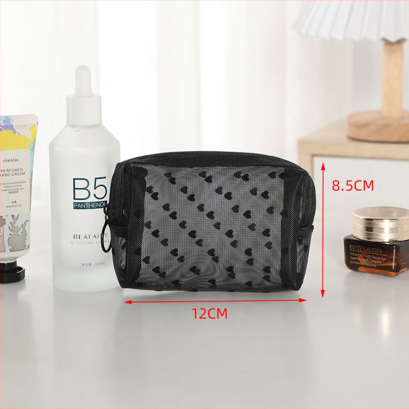 Kosmetikos krepšys su tinklinio dizainu ir užtrauktuku, kvėpuojantis PU išorinis paviršius, nailoninė vidinė įdėklas, unisex, kasdieniam naudojimui, miesto minimalistinis stilius