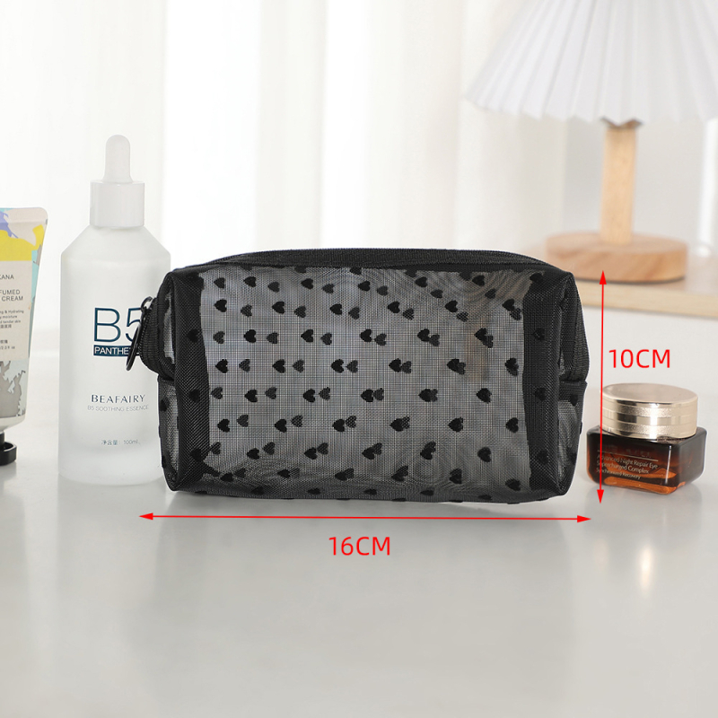 Kosmetikos krepšys su tinklinio dizainu ir užtrauktuku, kvėpuojantis PU išorinis paviršius, nailoninė vidinė įdėklas, unisex, kasdieniam naudojimui, miesto minimalistinis stilius