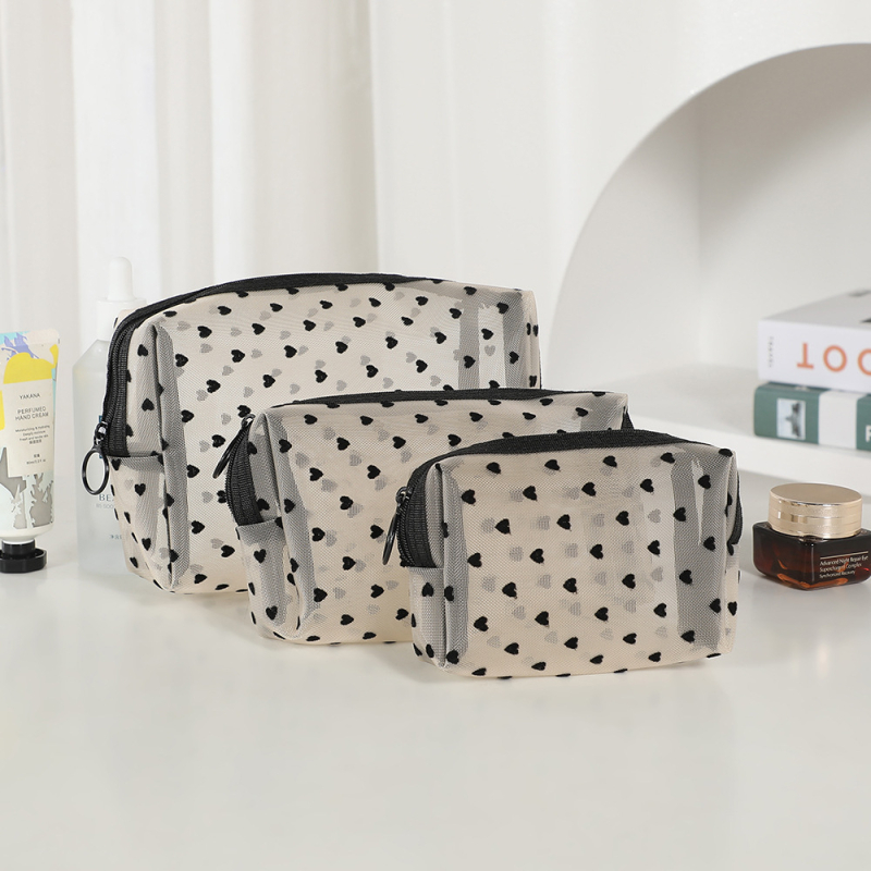 Kosmetikos krepšys su tinklinio dizainu ir užtrauktuku, kvėpuojantis PU išorinis paviršius, nailoninė vidinė įdėklas, unisex, kasdieniam naudojimui, miesto minimalistinis stilius