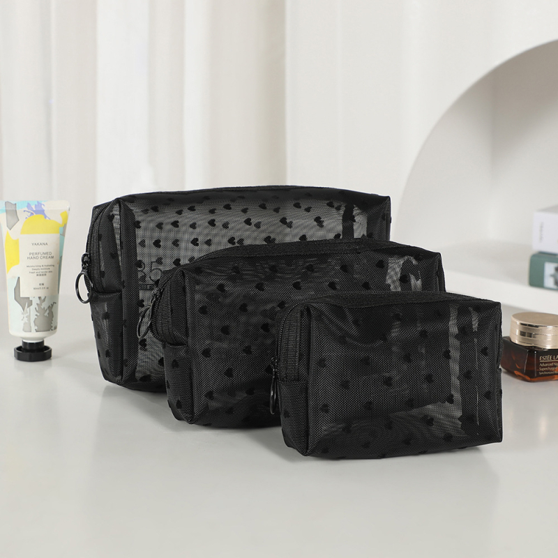 Kosmetikos krepšys su tinklinio dizainu ir užtrauktuku, kvėpuojantis PU išorinis paviršius, nailoninė vidinė įdėklas, unisex, kasdieniam naudojimui, miesto minimalistinis stilius