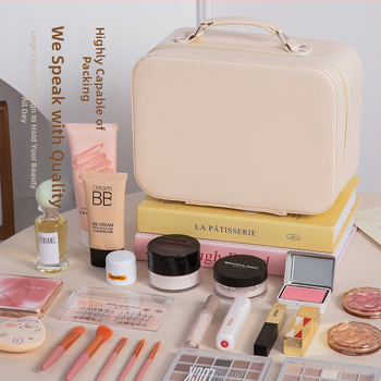 Козметична чанта с огледало, PU материал, голям капацитет, преносима, водоустойчива