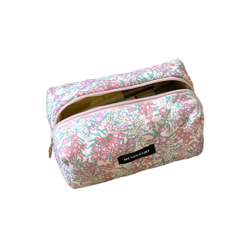 Козметична чанта с флорален принт и quilted памучно пълнеж, унисекс туристическа чанта за пътуване, полиестров корпус, подплата от платно, пусната през пролетта на 2025