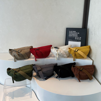 Женска през рамо чанта - уличен стил, плат, цип, вътрешен джоб за телефон, пролет 2025