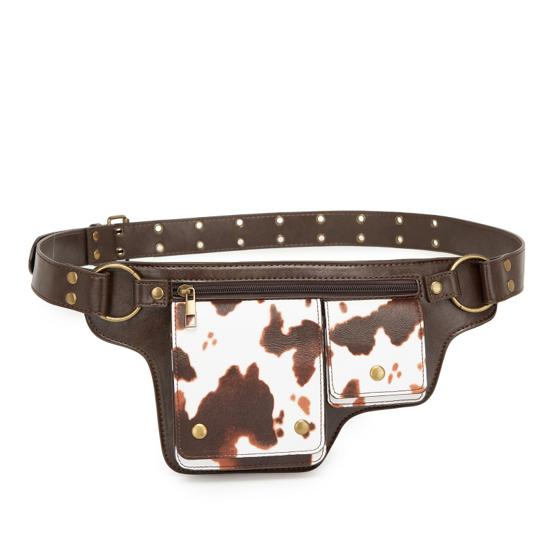 Ретро спортна чанта за открито с регулирама талия, чанта с капак, PU материал, цип, подплата полиестер, джоб за телефон