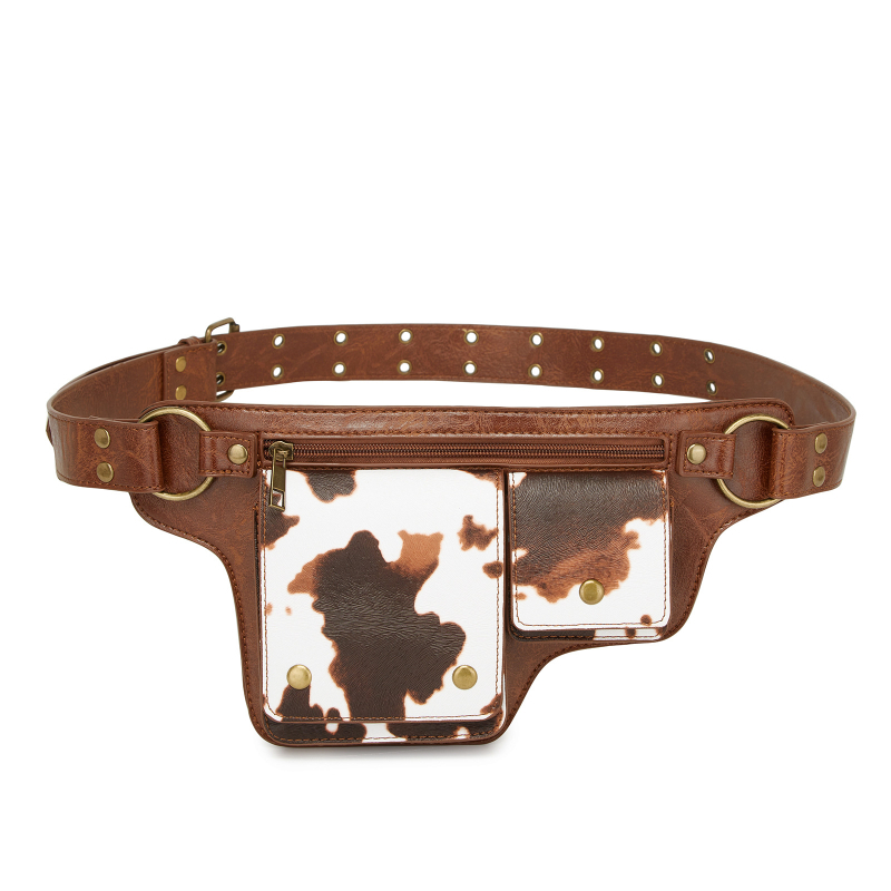 Ретро спортна чанта за открито с регулирама талия, чанта с капак, PU материал, цип, подплата полиестер, джоб за телефон