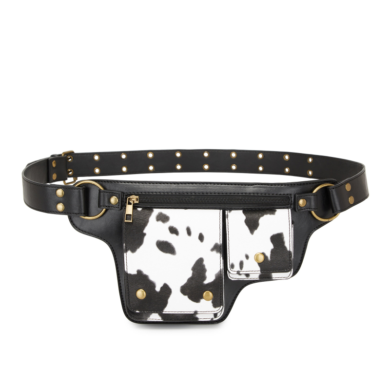 Ретро спортна чанта за открито с регулирама талия, чанта с капак, PU материал, цип, подплата полиестер, джоб за телефон