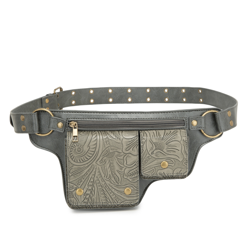 Ретро спортна чанта за открито с регулирама талия, чанта с капак, PU материал, цип, подплата полиестер, джоб за телефон