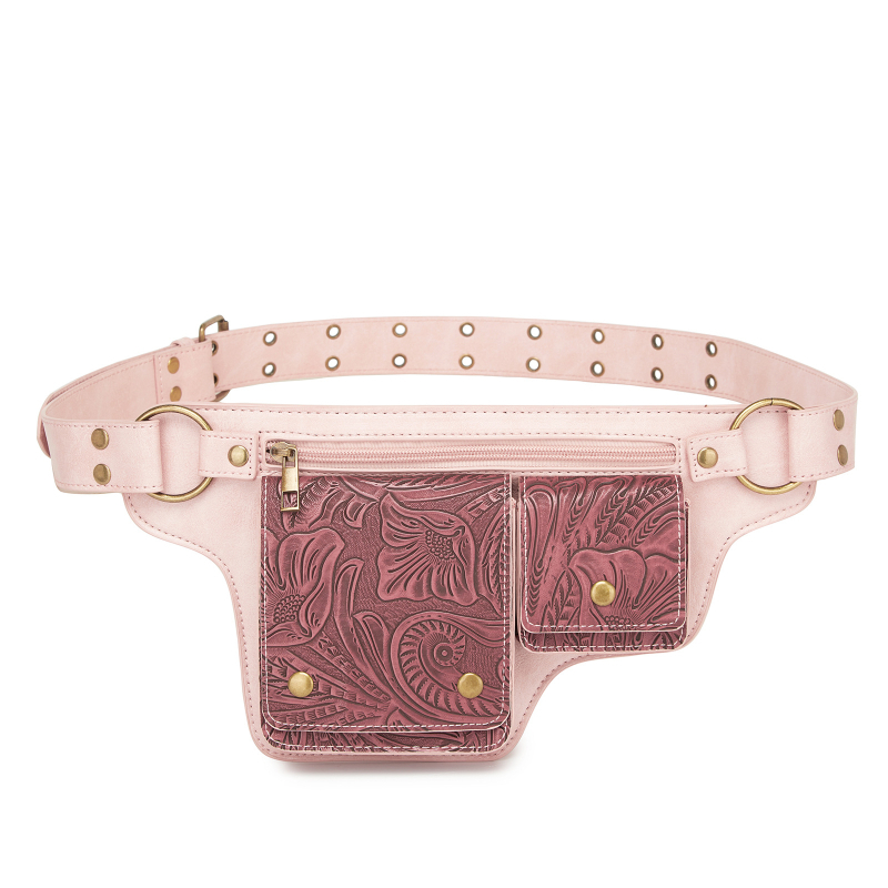 Ретро спортна чанта за открито с регулирама талия, чанта с капак, PU материал, цип, подплата полиестер, джоб за телефон