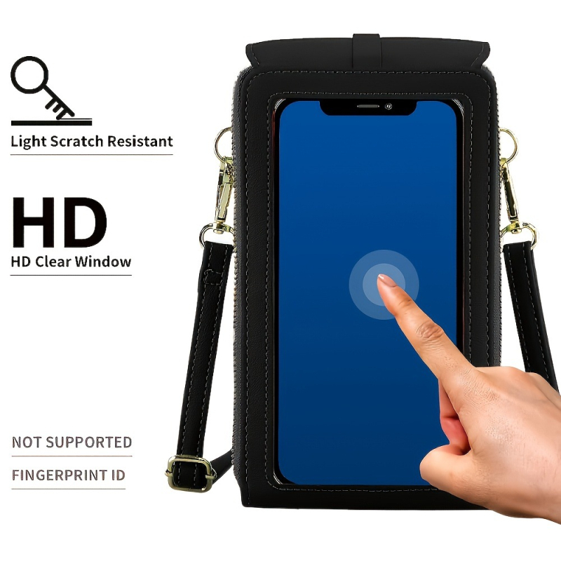 Moteriška mobiliojo telefono rankinė su per petį, PVC medžiaga, dangtelio užsegimas, vertikali kvadrato forma, banknotų kišenė, poliesterio pamušalas