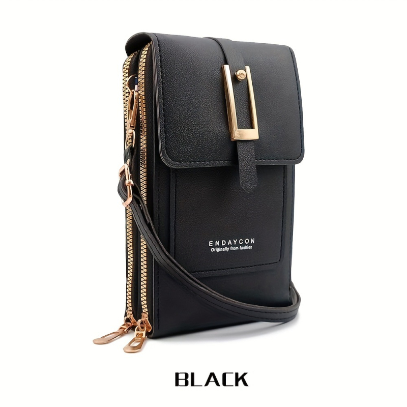 Moteriška mobiliojo telefono rankinė su per petį, PVC medžiaga, dangtelio užsegimas, vertikali kvadrato forma, banknotų kišenė, poliesterio pamušalas