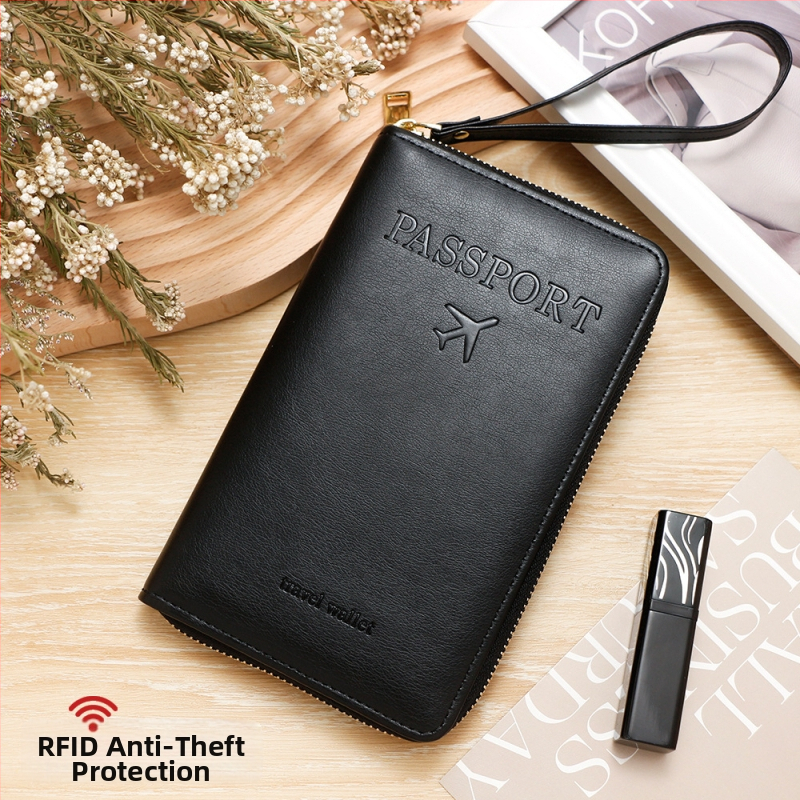 PU pasų dėklas — unisex kelioninis organizatorius, vientisas raštas, poliesterio pamušalas, Žiema 2024.