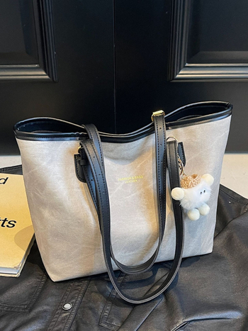 PU Tote чанта с хоризонтална квадратна форма, ципово откриване, подплата от полиестер