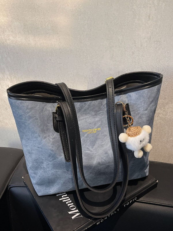 PU Tote чанта с хоризонтална квадратна форма, ципово откриване, подплата от полиестер