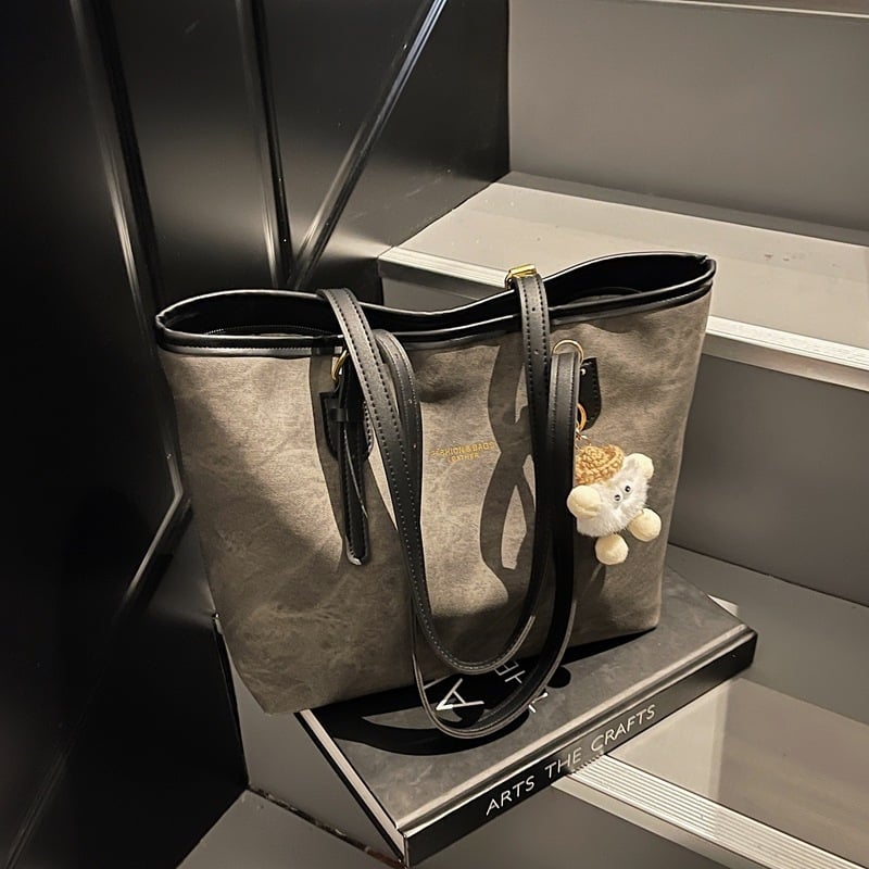 PU Tote чанта с хоризонтална квадратна форма, ципово откриване, подплата от полиестер