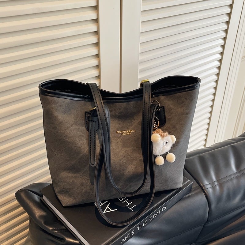 PU Tote чанта с хоризонтална квадратна форма, ципово откриване, подплата от полиестер