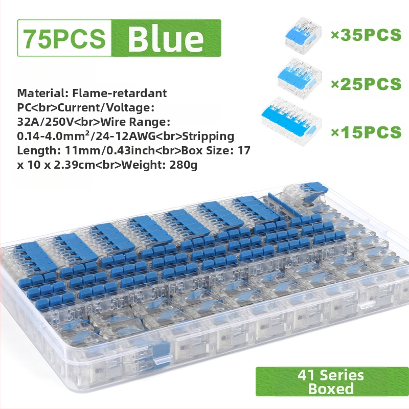 DIY YOU Series 41 gyorscsatlakozós terminálblokkok, 75/76/90 darabos készlet elektromos vezetékekhez