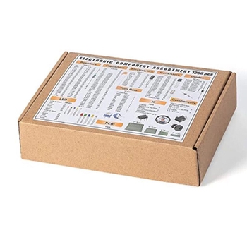 Elektroninių komponentų rinkinys: 1900 vienetų kondensatorių, rezistorių, diodų, LED ir tranzistorių