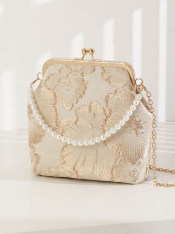 Полиестерна рамкова чанта с флорален мотив, квадратна чанта със джоб за телефон за ежедневна употреба