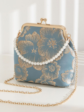 Полиестерна рамкова чанта с флорален мотив, квадратна чанта със джоб за телефон за ежедневна употреба