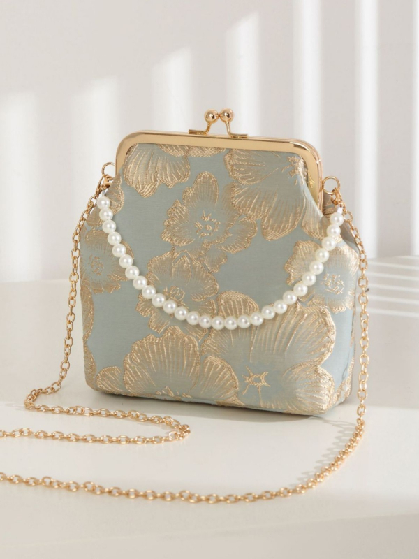 Полиестерна рамкова чанта с флорален мотив, квадратна чанта със джоб за телефон за ежедневна употреба