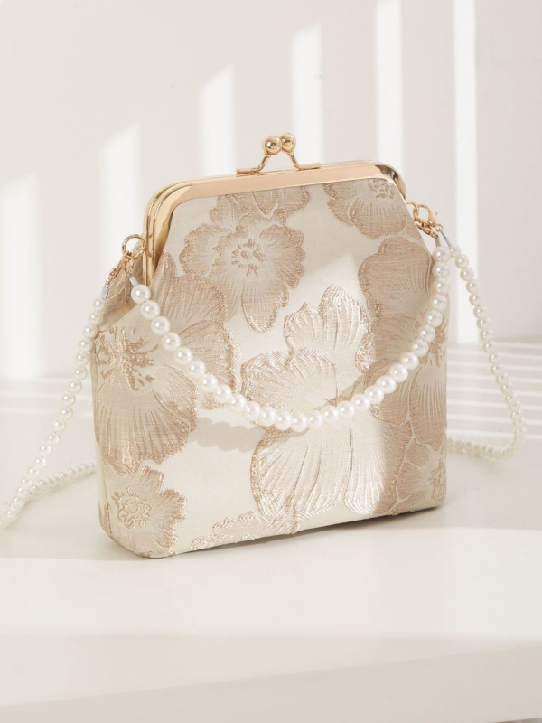 Полиестерна рамкова чанта с флорален мотив, квадратна чанта със джоб за телефон за ежедневна употреба