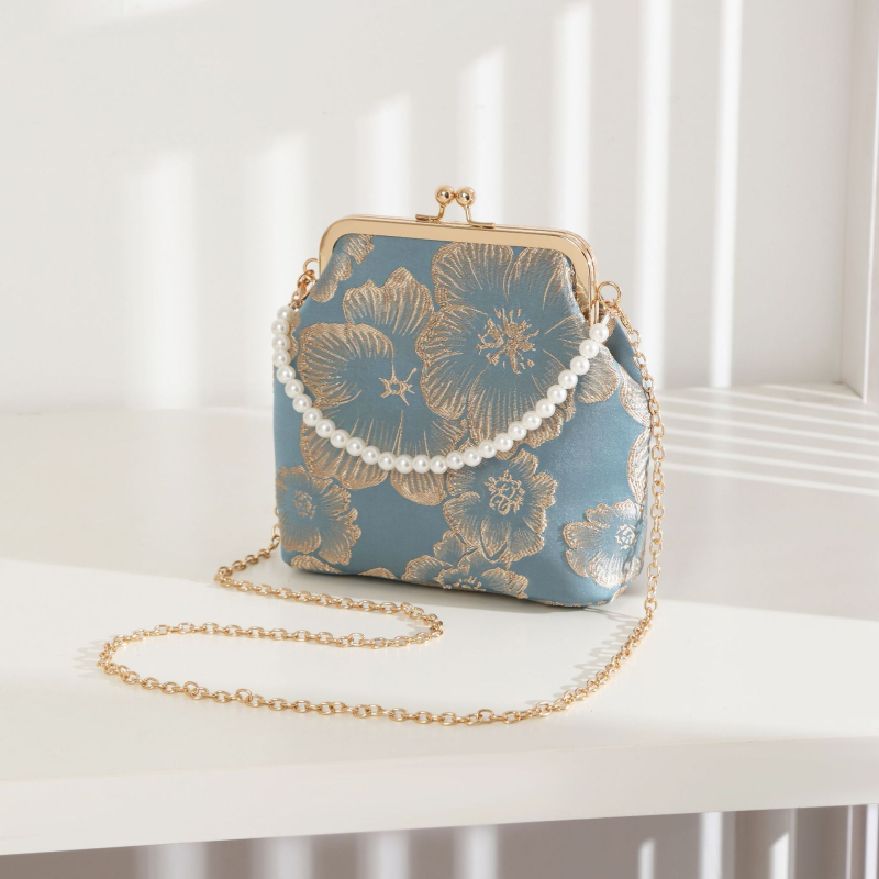 Полиестерна рамкова чанта с флорален мотив, квадратна чанта със джоб за телефон за ежедневна употреба