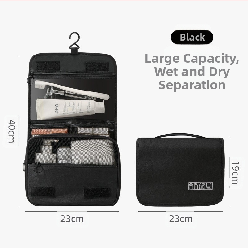 Kabantis kelioninis kosmetikos maišelis su kabliu, kubo formos Twill audinys, kosmetikai ir higienai (kubo forma, Twill audinys, saugus uždarymas)