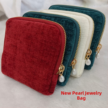 Τσαντάκι κοσμημάτων σε στυλ χειρός με φούντα-φερμουάρ, πολυεπίπεδη αποθήκευση για δαχτυλίδια και βραχιόλια, φλάνελ υφασμά, ταξιδιωτικά κατάλληλο