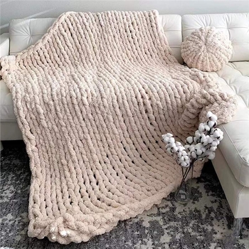 Χειροποίητη υφαντή κουβέρτα από μαλλί κασμίρ, πολυεστερικό νημάτι, βάρος κάτω των 300 g, για όλες τις εποχές, μοντέρνο μινιμαλιστικό στυλ