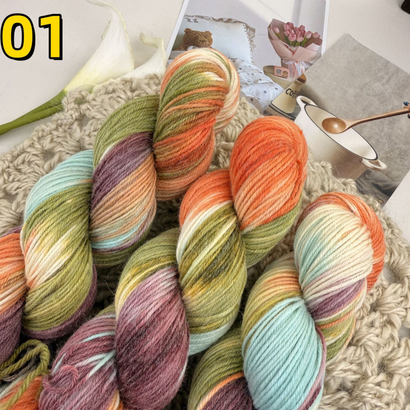 Вълнена прежда за ръчно плетене – ръчно боядисана, средна дебелина, бухти (прядено по Woolen; форма на конците: бухти; за ръчно плетене)