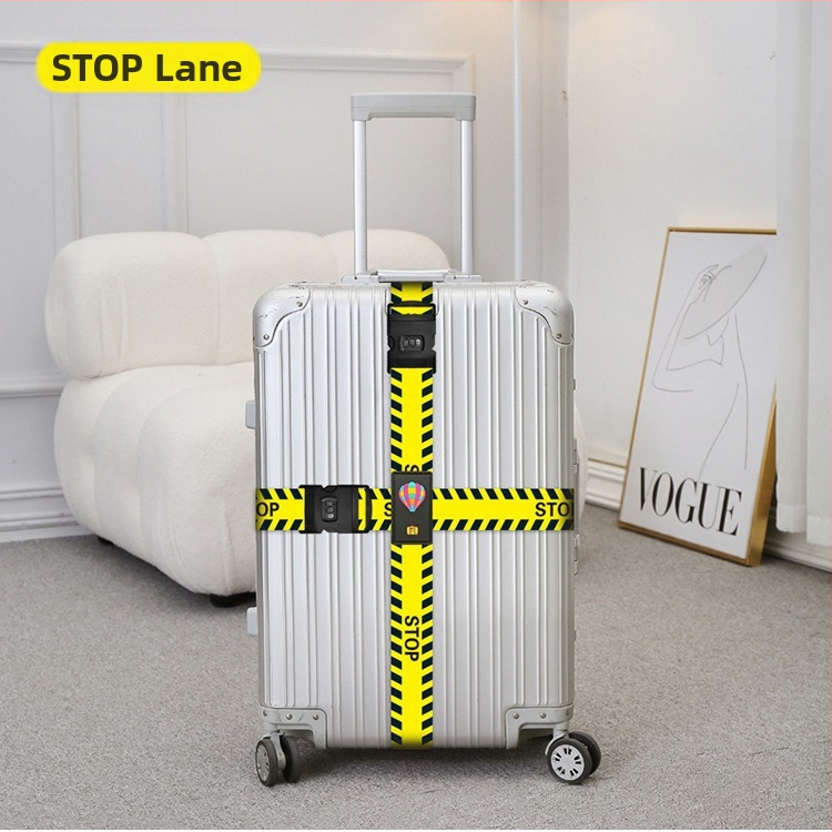 Багажна лента за сигурност с кръстосан дизайн и двоен паролен механизъм, заключване и подсилване — полиестерна лента с принт на ивици