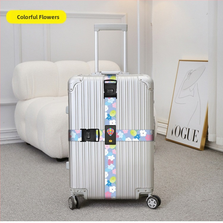 Багажна лента за сигурност с кръстосан дизайн и двоен паролен механизъм, заключване и подсилване — полиестерна лента с принт на ивици