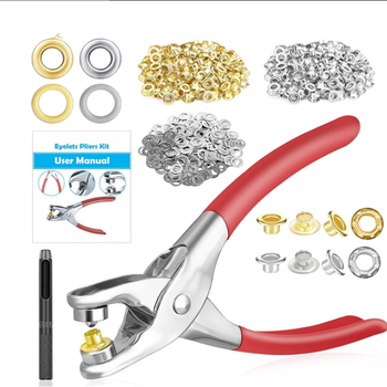 Метални клещи за глазки (eyelet pliers) — комплект с инструменти за монтаж; Материал: железо; Структура: Eyelet button; Приложение: обувки, шапки, раници, чанти, завеси