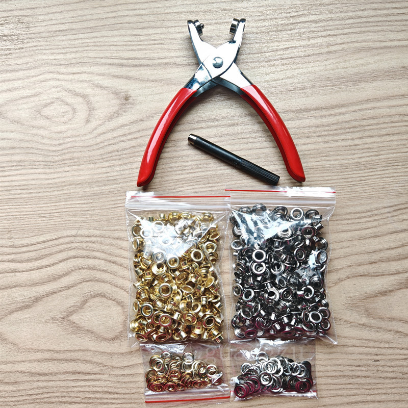Метални клещи за глазки (eyelet pliers) — комплект с инструменти за монтаж; Материал: железо; Структура: Eyelet button; Приложение: обувки, шапки, раници, чанти, завеси